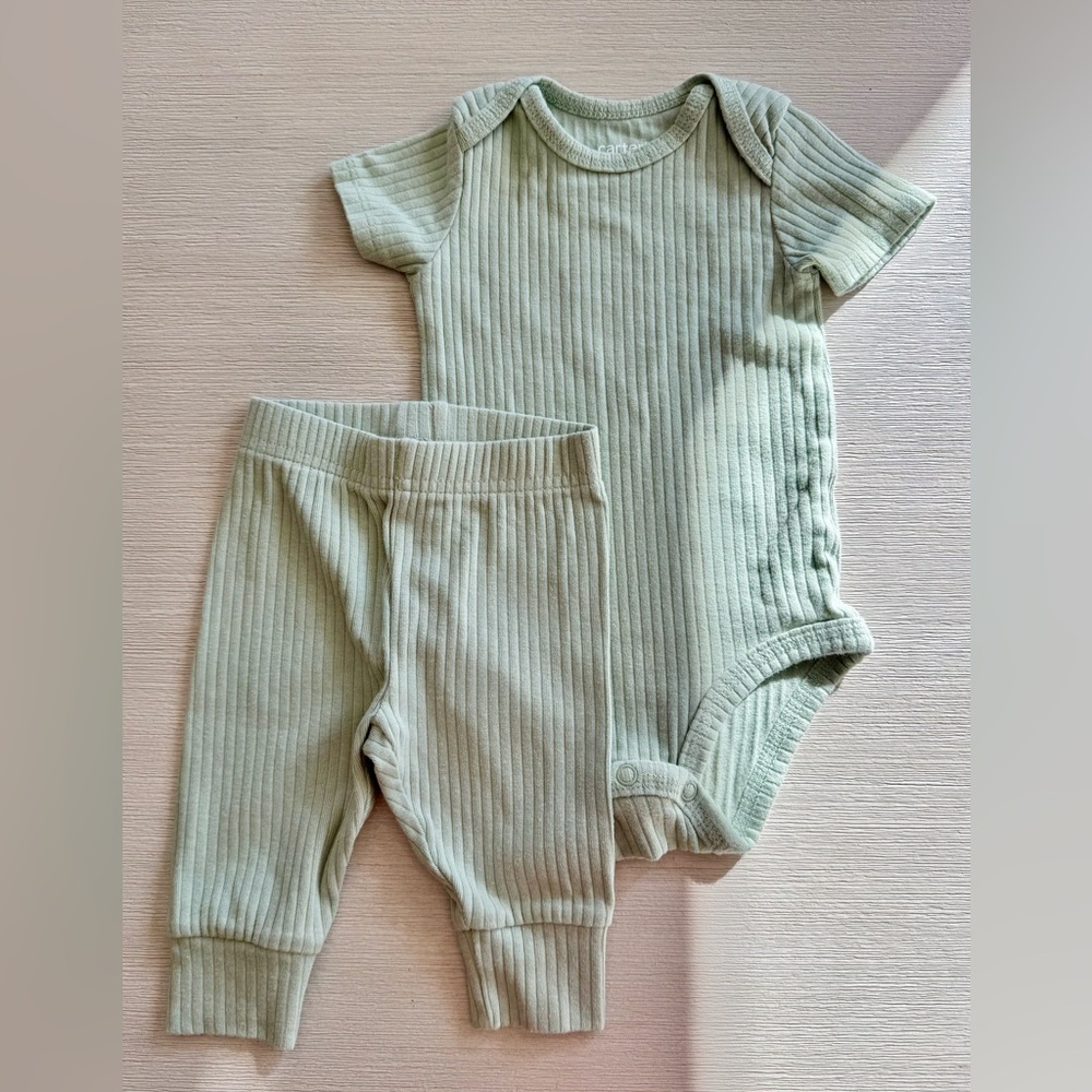 Carter's Green Ribbed Kids Matching Set